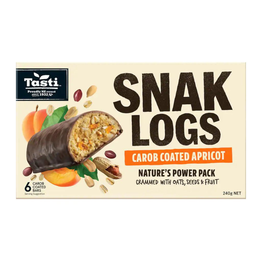 Tasti Snak Logs Carob Coated Apricot 240g 6 bars inside