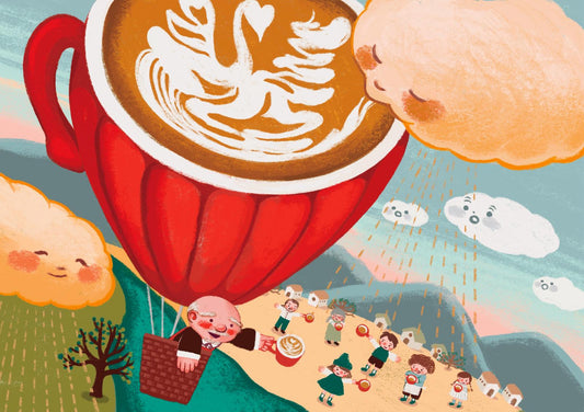 "Coffee Balloon Dreams" - Illustrated Postcard