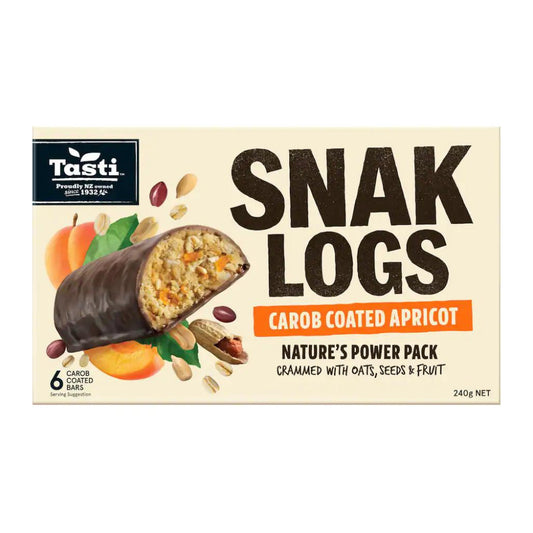 Tasti Snak Logs Carob Coated Apricot 240g 6 bars inside